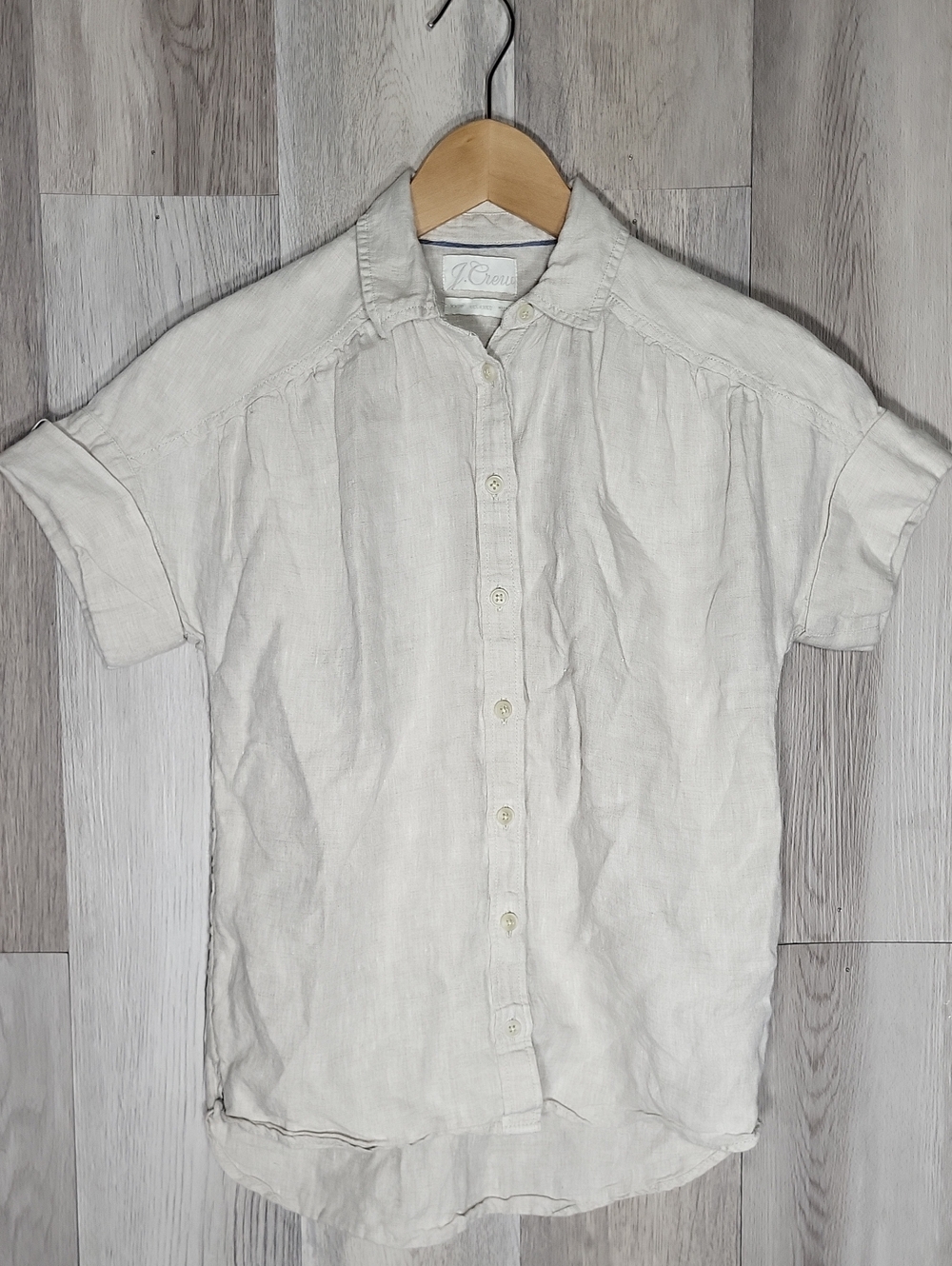 J.Crew Baird McNutt Irish Linen Khaki Relaxed Fit Button Up Shirt XXS AY666